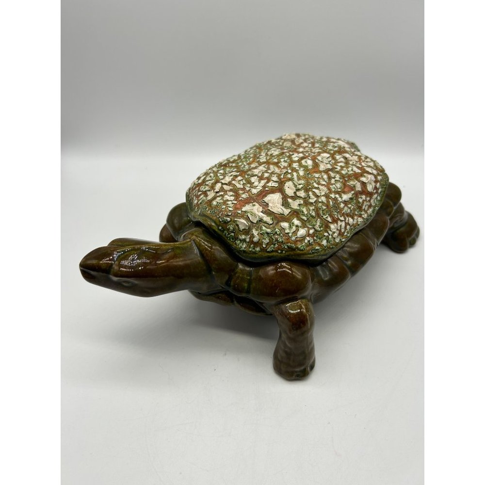 Arnels Ceramic Pottery Turtle Covered Dish Textured Shell 4" x 9" x 5"